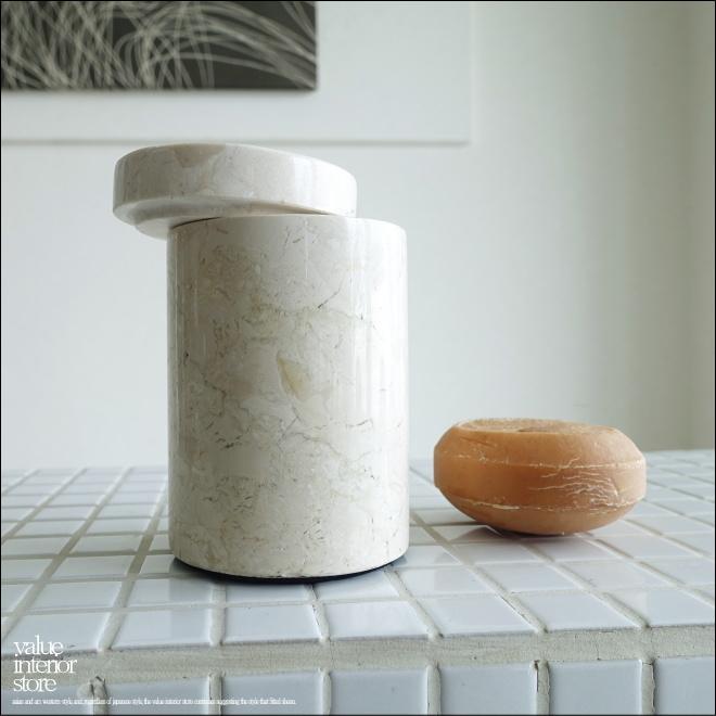 大理石コットン綿棒入れ IV 容器 マーブル 入れ物 天然大理石 小物入れ コットン入れ 自然石 洗面用品 Φ8 x 高さ11cm |  | 05