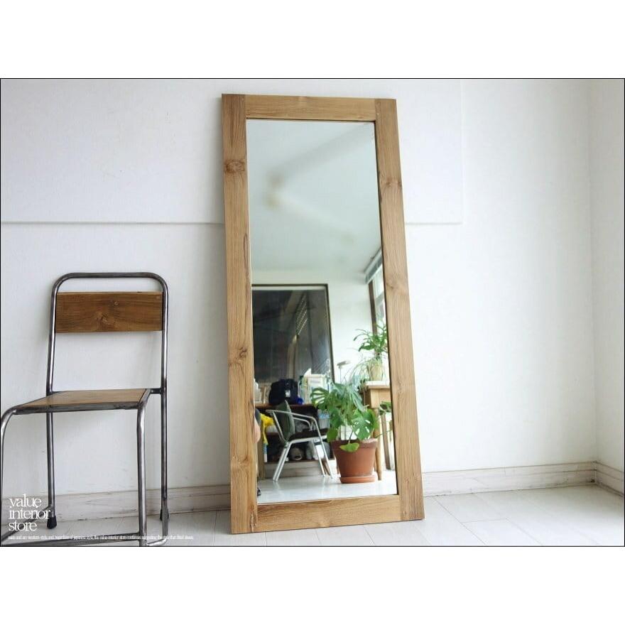 チーク総無垢 ミラーN/1 姿見 鏡 全身鏡 新品 壁掛け 大型 ナチュラル 木目 シンプル 手作り ハンドメイド 銘木家具 送料無料 W60xH145cm | 