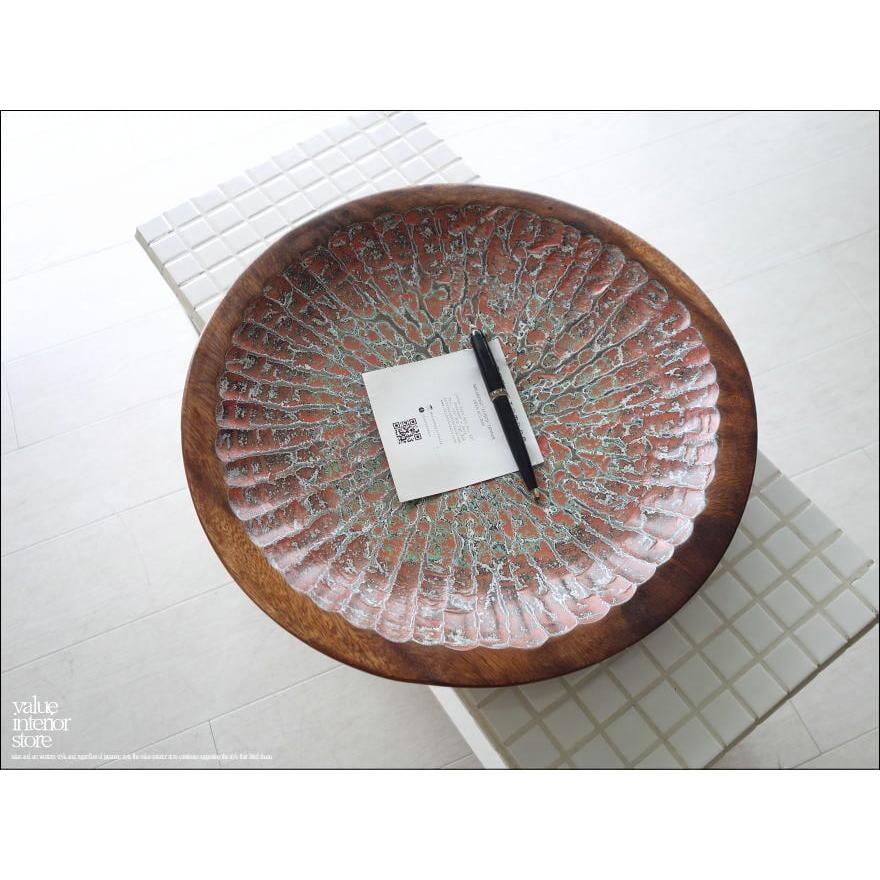 モンキーポッド総無垢材 デコレーショントレイTirano 小物入れ 飾り皿 木製 菓子器 手作り エスニック ハンドメイド 送料無料 一点物 直径39cm |  | 03