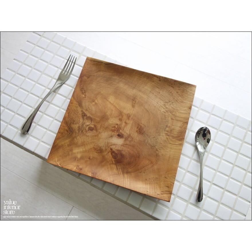 チーク材 スクエアプレートW25 木皿 平皿 パスタプレート 木の皿 和食器 ディナープレート 洋食器 ナチュラル 無垢 手作り 銘木 25x25cm | 