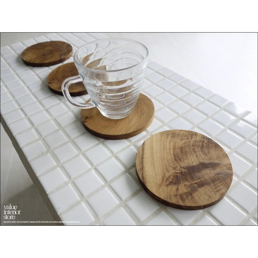 チークコースターNA/4枚セット コップ敷き コップ受け グラスマット 無垢 カフェ用品 シンプル 天然木 ナチュラル 銘木 総無垢材 木製 | 