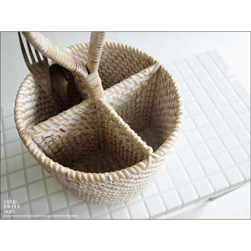 ラタンマルチスタンドWW カトラリースタンド 手編み 小物入れ 取っ手付キッチン収納 ナチュラルホワイト 籐 ハンドメイド 自然素材 |  | 01