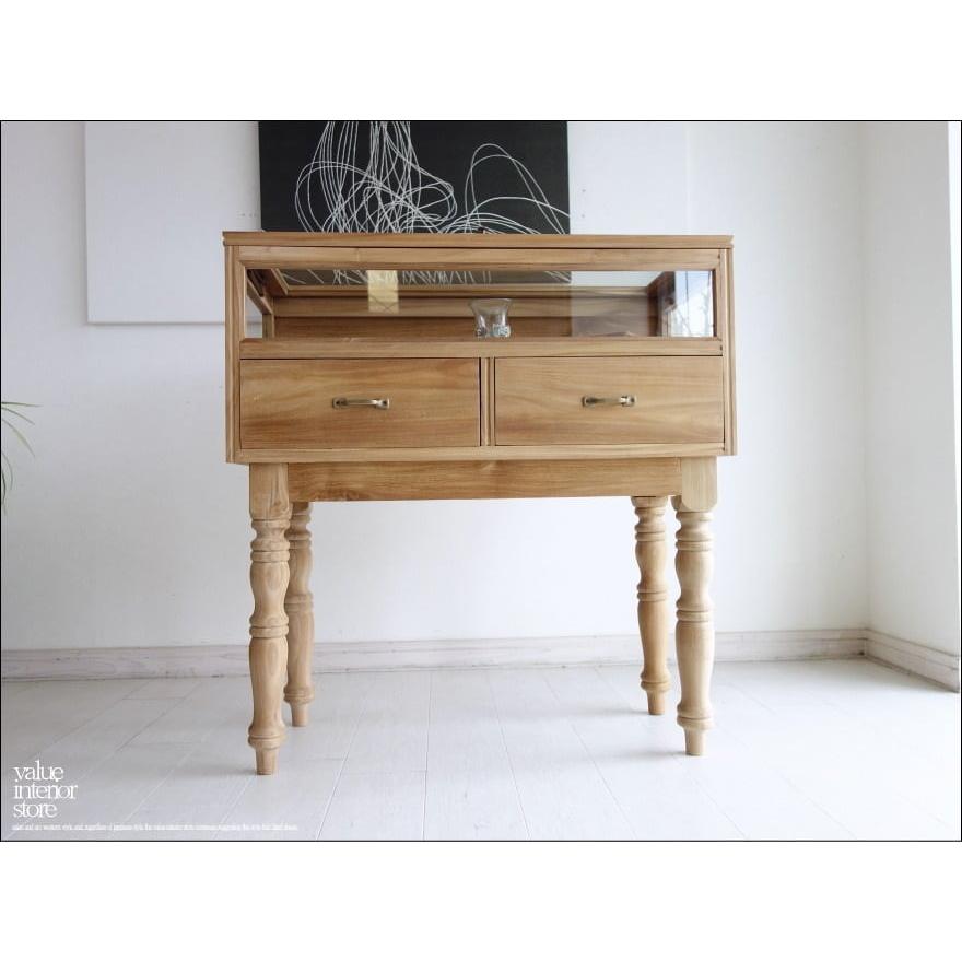 チーク無垢材 コレクションケースNU ガラスショーケース 什器 飾り棚