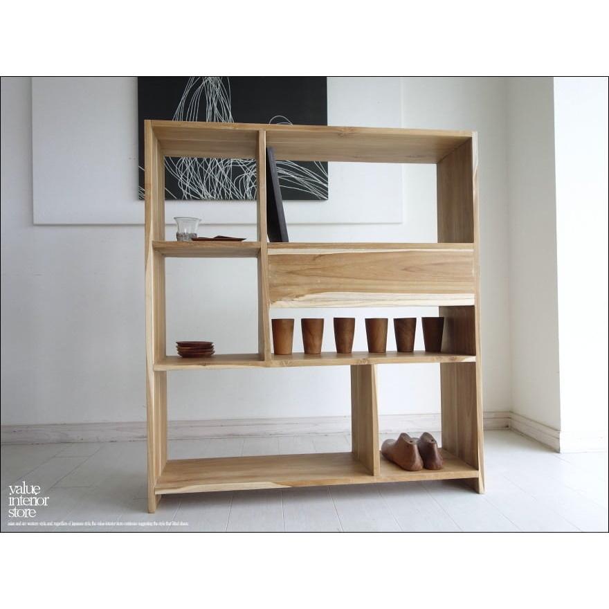 チーク総無垢 シェルフ引出二杯N 本棚 収納棚 ナチュラル 飾り棚 書棚 リビングシェルフ シンプル 間仕切り 無垢材家具 送料無料 |  | 06