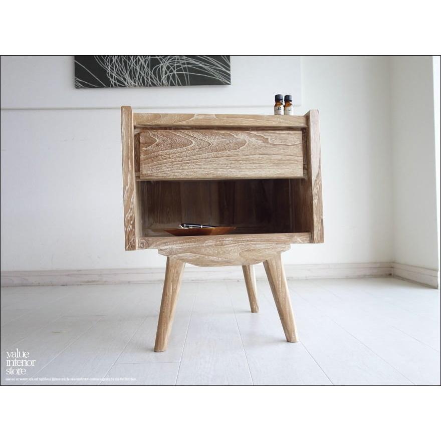 無垢材家具 ベッドサイドキャビネットKOW ナイトキャビネット テレビ台 ナチュラルホワイト 収納 ローボード チーク材 シャビー | 