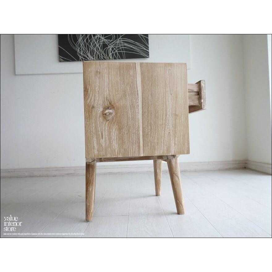 無垢材家具 ベッドサイドキャビネットKOW ナイトキャビネット テレビ台 ナチュラルホワイト 収納 ローボード チーク材 シャビー |  | 02