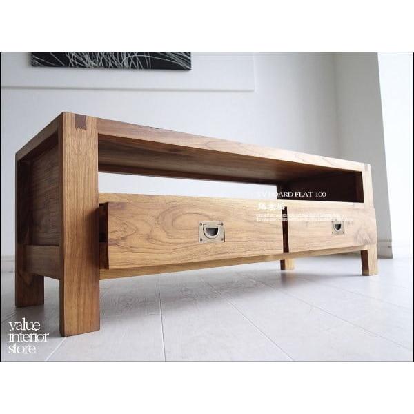 チークテレビ台flat100cmN引出し 銘木 テレビボード ナチュラル 木製 AVボード ローボード 総無垢 TVボード 真鍮金物 ハンドメイド 和風 | 