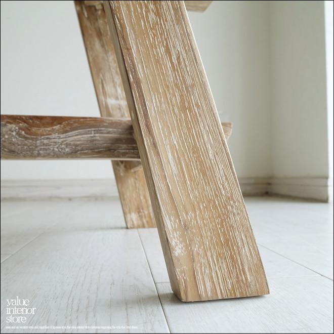 チーク無垢材 ベンチBanc/WW 長椅子 ダイニングベンチ 一枚板 シャビー ナチュラルホワイト 椅子 イス シンプル 世界三大銘木 送料無料 |  | 04