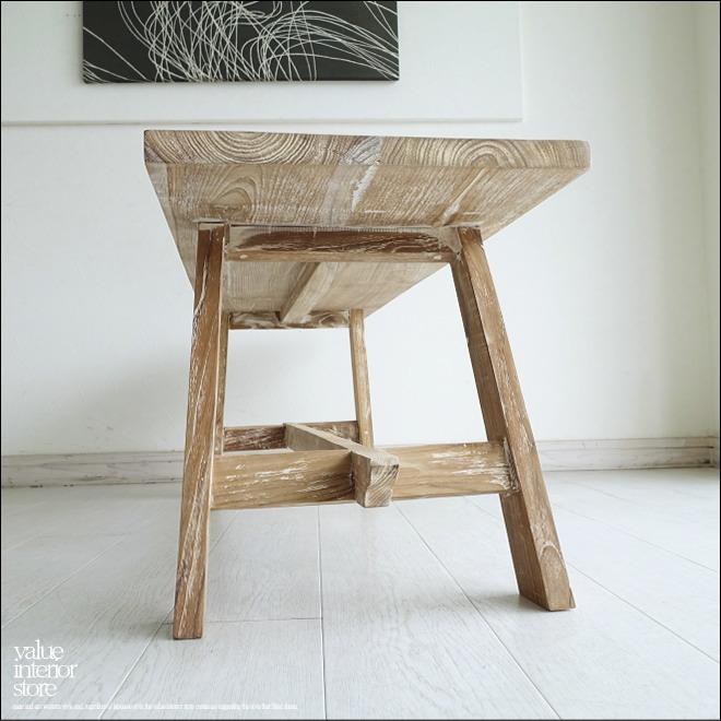 チーク無垢材 ベンチBanc/WW 長椅子 ダイニングベンチ 一枚板 シャビー ナチュラルホワイト 椅子 イス シンプル 世界三大銘木 送料無料 |  | 05