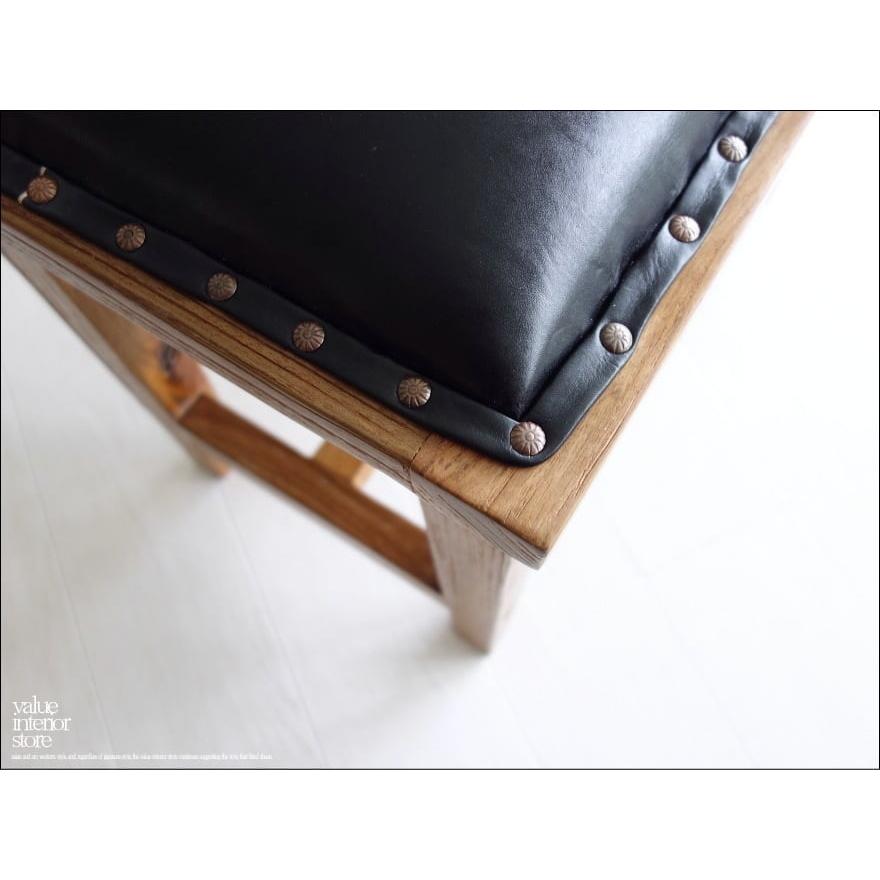 オールドチーク レザーベンチBK60 イス 無垢 オットマン スツール ソファ 本革 レザー張りベンチ 本皮 古材家具 革張り |  | 01
