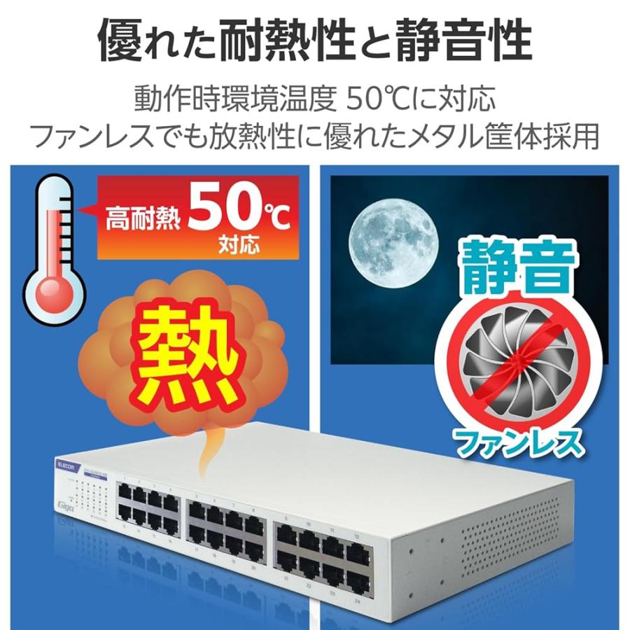 エレコム スイッチングハブ ギガビット 24ポート 電源内蔵 金属筺体 