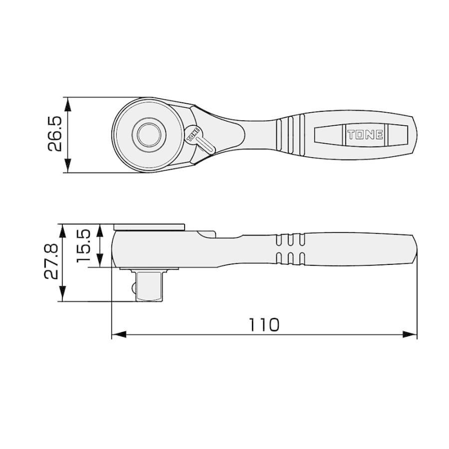 トネ(TONE) ショートラチェットハンドル(早回し・ホールドタイプ) RH3HQS 差込角9.5mm(3/8") |  | 04