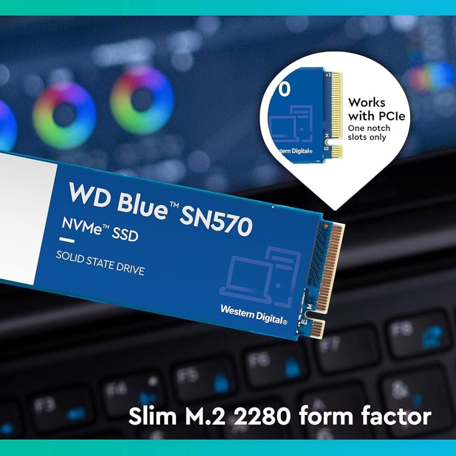 Western Digital(ウエスタンデジタル) 1TB WD Blue SN570 NVMe 内蔵ソリッドステートドライブSSD - Gen3 x4 PCIe 8Gb/秒 M.2 2280 最大3,500MB/秒 - WDS100T3B0Cの画像
