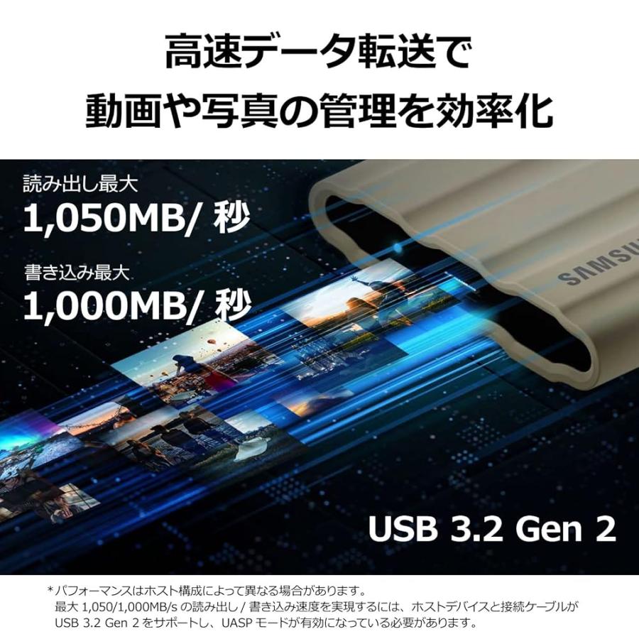 Samsung T7 Shield 4TB 外付けSSD 【防水】 国内正規保証品 最大1，050MB/秒 USB3.2 Gen2 Type-C iPhone15動作確認済み MU-PE4T0S-IT
