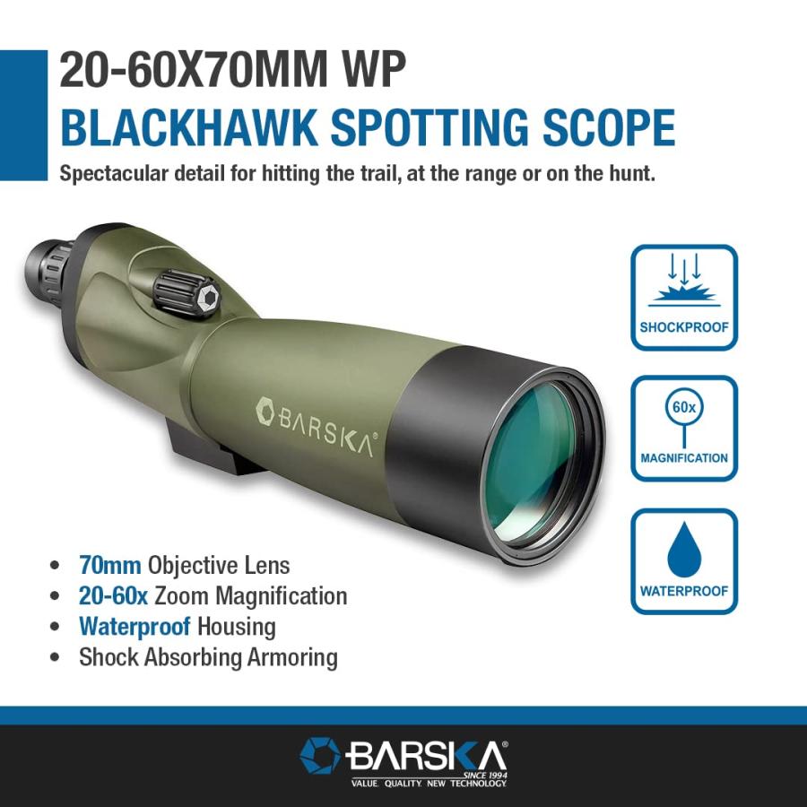 BARSKA Blackhawk 20-60x70 Waterproof Straight Spotting Scope w/ Tripod, Soft Carry Case ＆ Premium Hard Case｜valueselection｜02