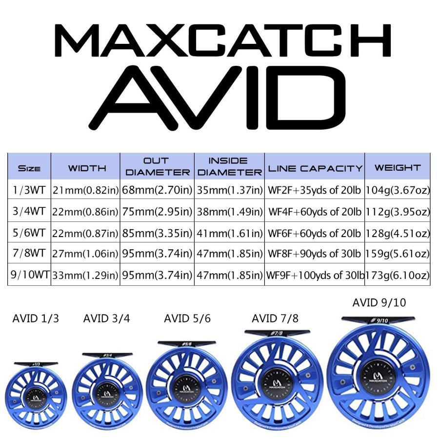 在庫処分セール Maxcatch Avidシリーズ フライフィッシングリール - 1/3 3/4 5/6 7/8 9/10 5色あり 3/4 wt
