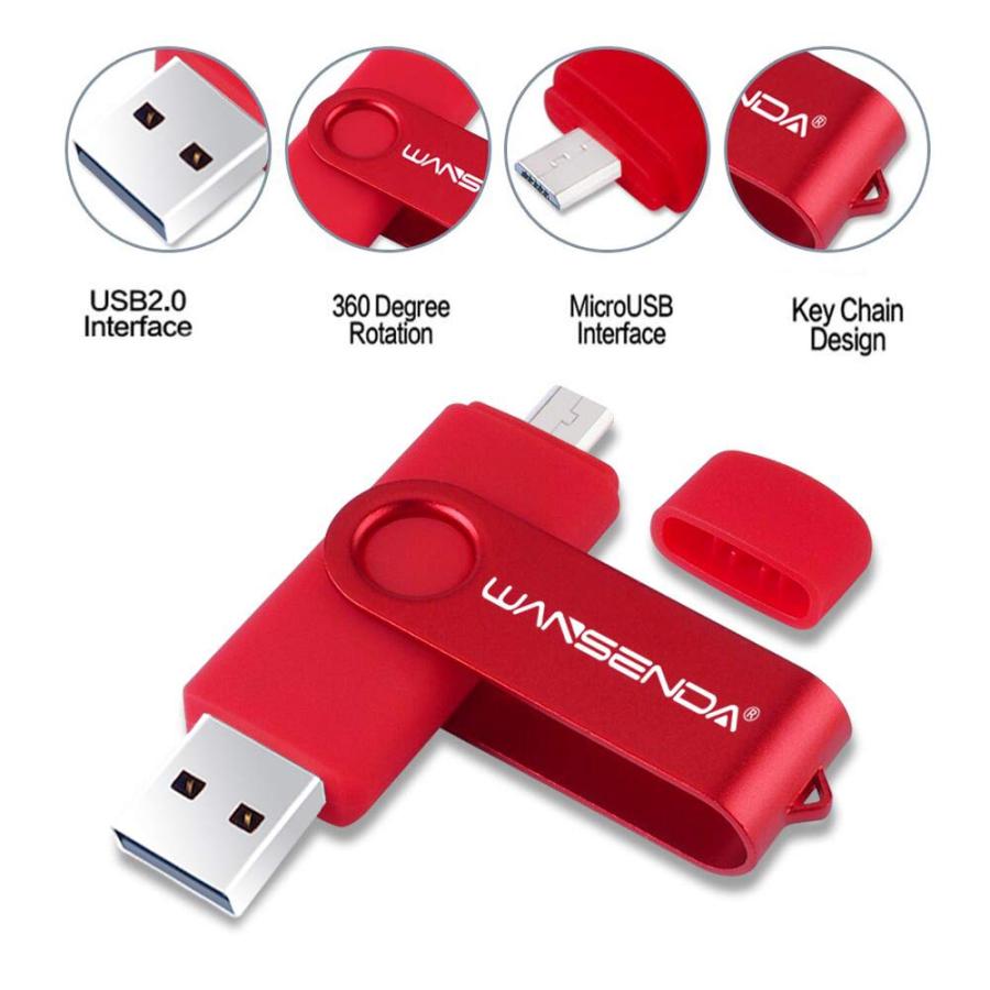 Wansenda S100 OTG USB フラッシュドライブ USB 2.0 ペンドライブ 16GB 32GB 64GB 128GB Androidデバイス/PC/タブレット/Mac用 32GB レッド WSD-S100-Red-32G｜valueselection｜02