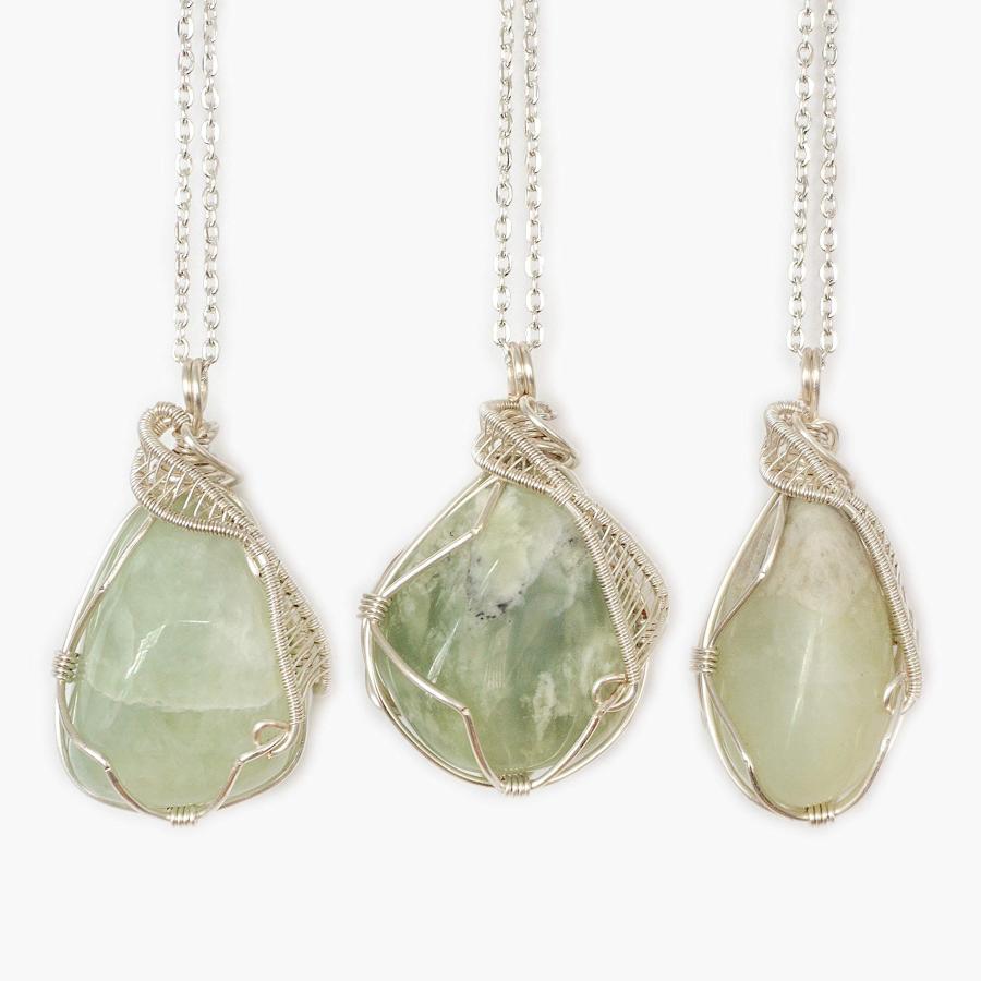 Raw Jade Necklace - Light Green Jade Pendant - March Birthstone Jewelry - Silver Plated Necklace - 24 Inch Silver Chain - Gift for Women - G｜valueselection｜07
