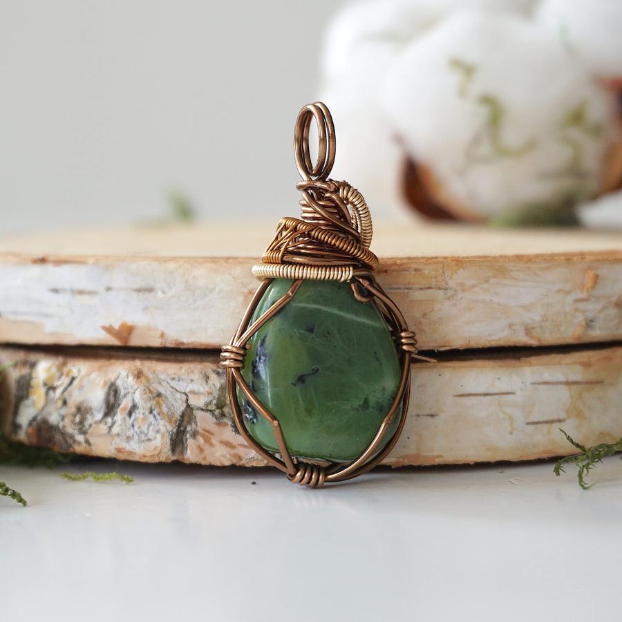 Raw Jade Necklace - Genuine Green Jade Pendant - March Birthstone Jewelry - Gold and Antique Bronze Necklace - 24 Inch Gold Plated Chain - C｜valueselection｜04