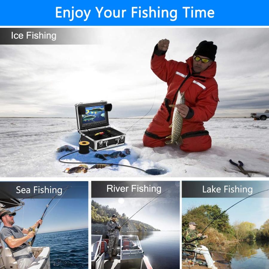 Portable Underwater Fishing Camera, okk Upgraded Waterproof IP68 DVR Fish Finder with 7 inch HD Screen and 12pcs White LED Light for Ice Fis｜valueselection｜06