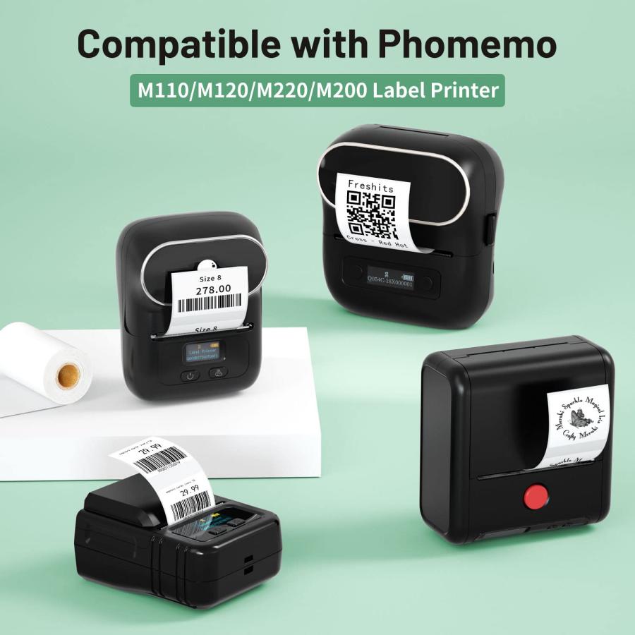 取引企業は交渉注視 Label Paper Compatible with Phomemo M110/M110S/M220/M120/M200 Label Printer， Sticker Multi-Purpose Label Tape Self-Adhesive Thermal Paper， Black on Wh