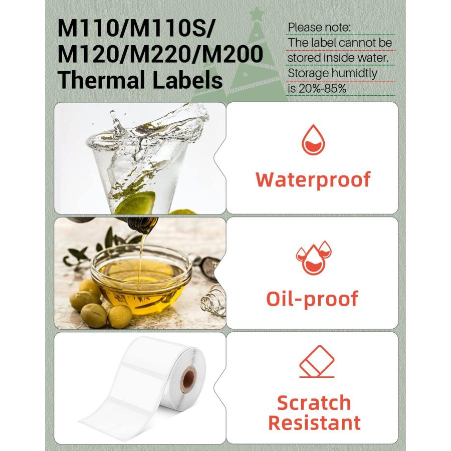 正規輸入代理店 Phomemo 3 Rolls M110/M221/M220/M120/M200/M110S Thermal Paper 1.97x3.15(50x80mm)- Multi-Purpose Square Self-Adhesive Label， 100 Labels/Roll， Black on