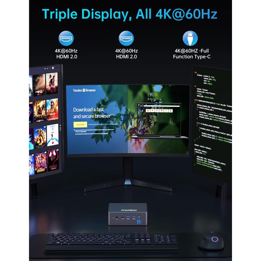 売り出し超特価 Mini PC Windows 11 Pro AWOW Mini Desktop Computer Intel Celeron J4125 8GB DDR4， NVMe M.2 256GB SSD Triple Display 4K@60Hz，WiFi， HDMI 2.0，USB