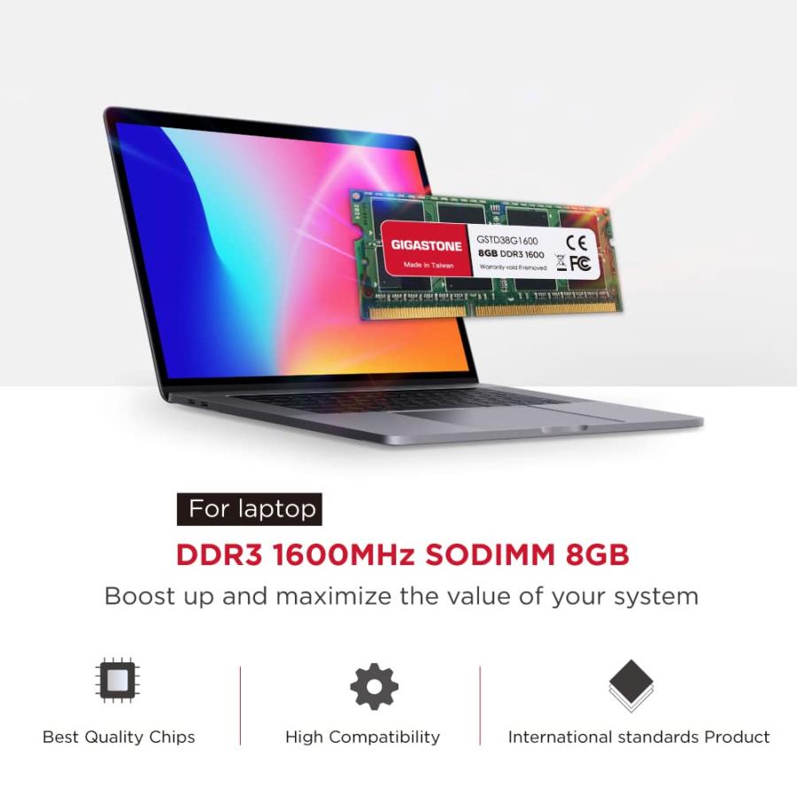 2022年最新改良版 【メモリ DDR3】Gigastone ノートPC用メモリ DDR3 8GBx2枚 (16GB) DDR3-1600MHz PC3-12800 CL11 1.35V 204 Pin Unbuffered Non-ECC SODIMM Memory Module For La