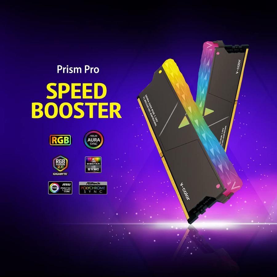 v-Color Prism Pro DDR4 16GB (8GBx2) 3600MHz (PC4-28800) CL18 RGB Gaming Desktop Ram Memory Module UDIMM Hynix IC Single Rank - Jet Black (TL｜valueselection｜03