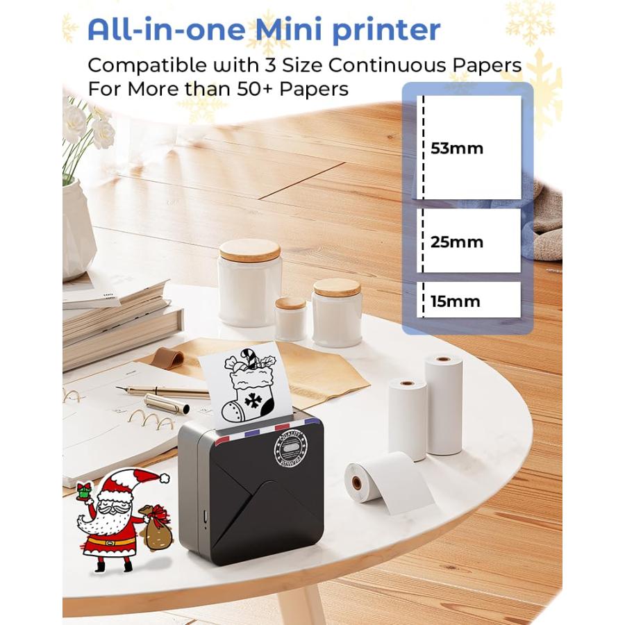安心の保証付き Phomemo M02S Mini Phone Printer- 300dpi Bluetooth Thermal Tiny Photo Printer for Work List， Plan， Photo Printing， DIY Label Sticker， with Total 6 Roll
