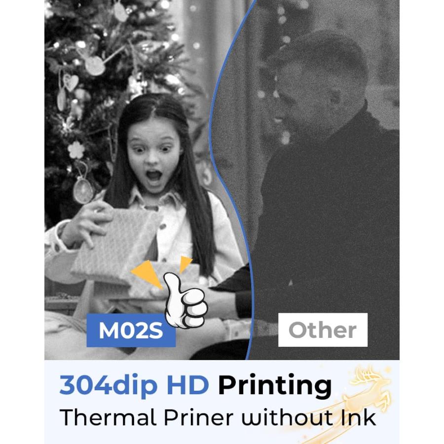 安心の保証付き Phomemo M02S Mini Phone Printer- 300dpi Bluetooth Thermal Tiny Photo Printer for Work List， Plan， Photo Printing， DIY Label Sticker， with Total 6 Roll