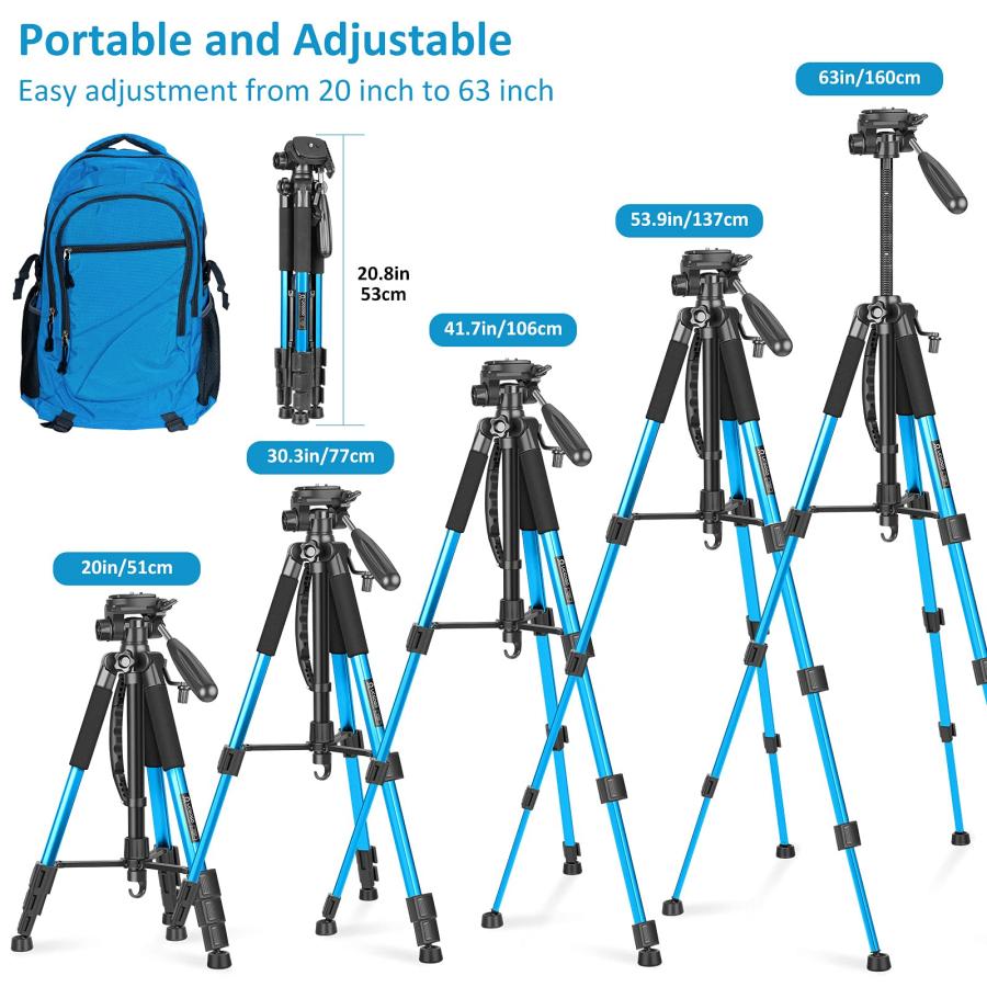 UEGOGO カメラ三脚 プレミアム三脚 デジタル一眼レフカメラ用 軽量トラベルアルミプロフェッショナル三脚スタンド ユニバーサル携帯電話タブレットホルダーとキ 