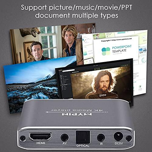 4K Media Player with Remote Control, Digital MP4 Player for 8TB HDD/ USB Drive / TF Card/ H.265 MP4 PPT MKV AVI Support HDMI/AV/Optical Out｜valueselection｜06