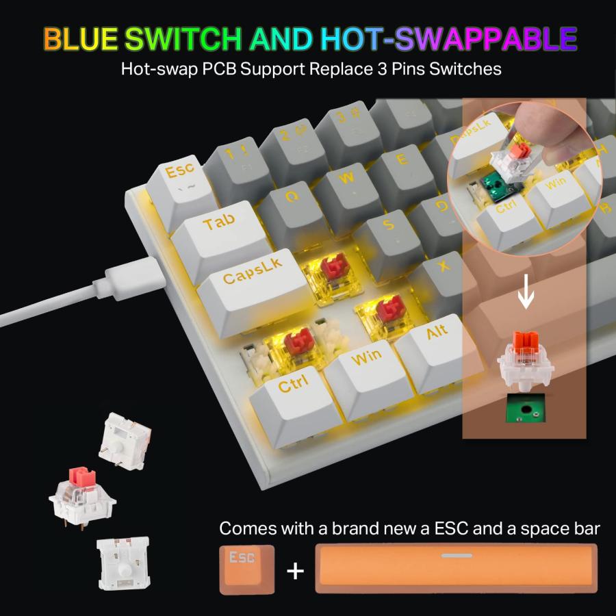 割引設定 60% Mechanical Keyboard， E-YOOSO Red Switches Mechanical Gaming Keyboard Wired with LED Backlit， Ultra-Compact 60 Percent Computer Keyboard
