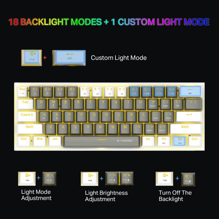 割引設定 60% Mechanical Keyboard， E-YOOSO Red Switches Mechanical Gaming Keyboard Wired with LED Backlit， Ultra-Compact 60 Percent Computer Keyboard