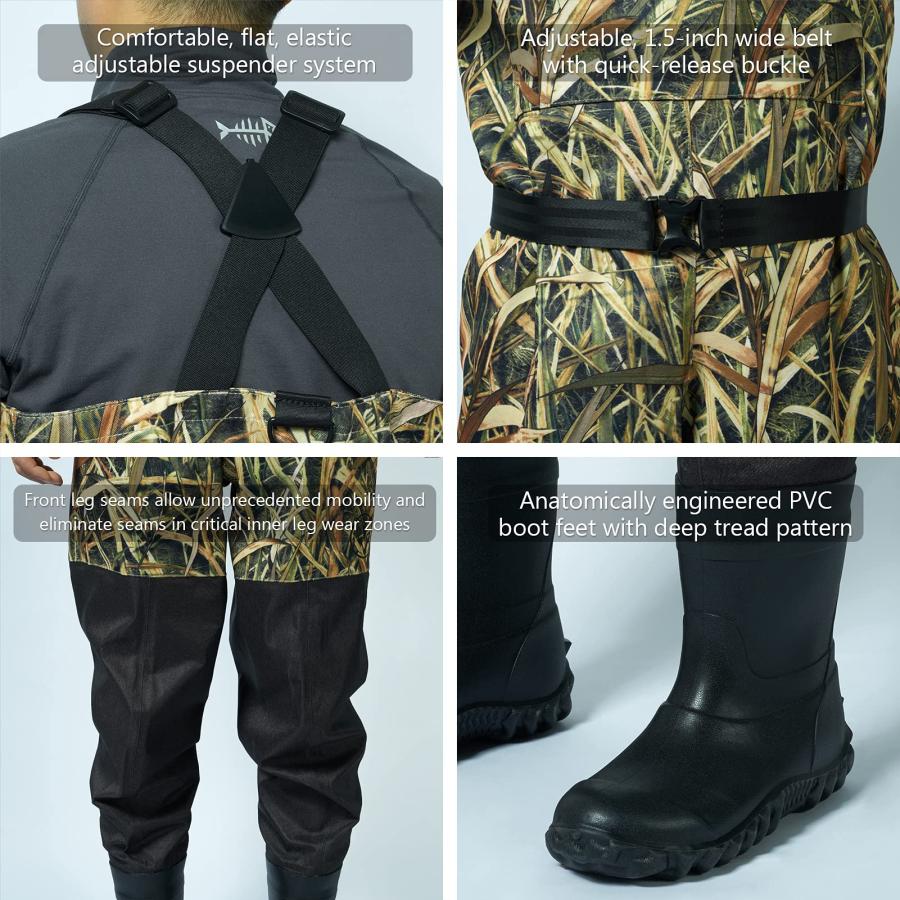 ランキング1位獲得 BASSDASH IMMERSE Breathable Ripstop Stocking Boot Foot Fishing Hunting Waders Lightweight Grey Camo Chest Wader for Men Women