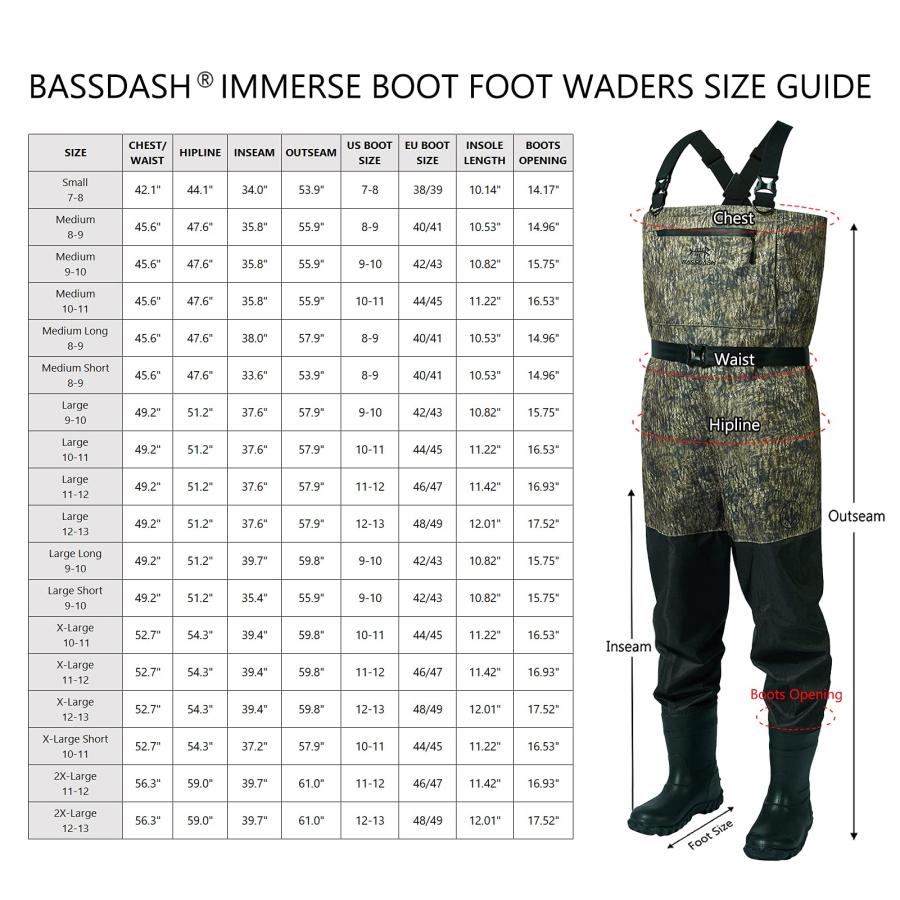 春バーゲン特別送料無料！ BASSDASH IMMERSE Breathable Ripstop Stocking Boot Foot Fishing Hunting Waders Lightweight Grey Camo Chest Wader for Men Women