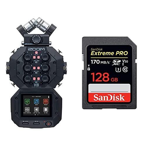 H8 12-Track Portable Recorder, Stereo Microphones, 6 Inputs & SanDisk 128GB Extreme PRO SDXC UHS-I Card - C10, U3, V30, 4K UHD, SD Card 【Bundled】