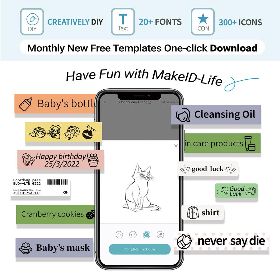 MakeID Label Makers HD (300dpi), Mini Inkless Pocket Wireless L1 Label Maker Machine Multiple Templates Available for Android iOS Handheld Sticker Lab｜valueselection｜04