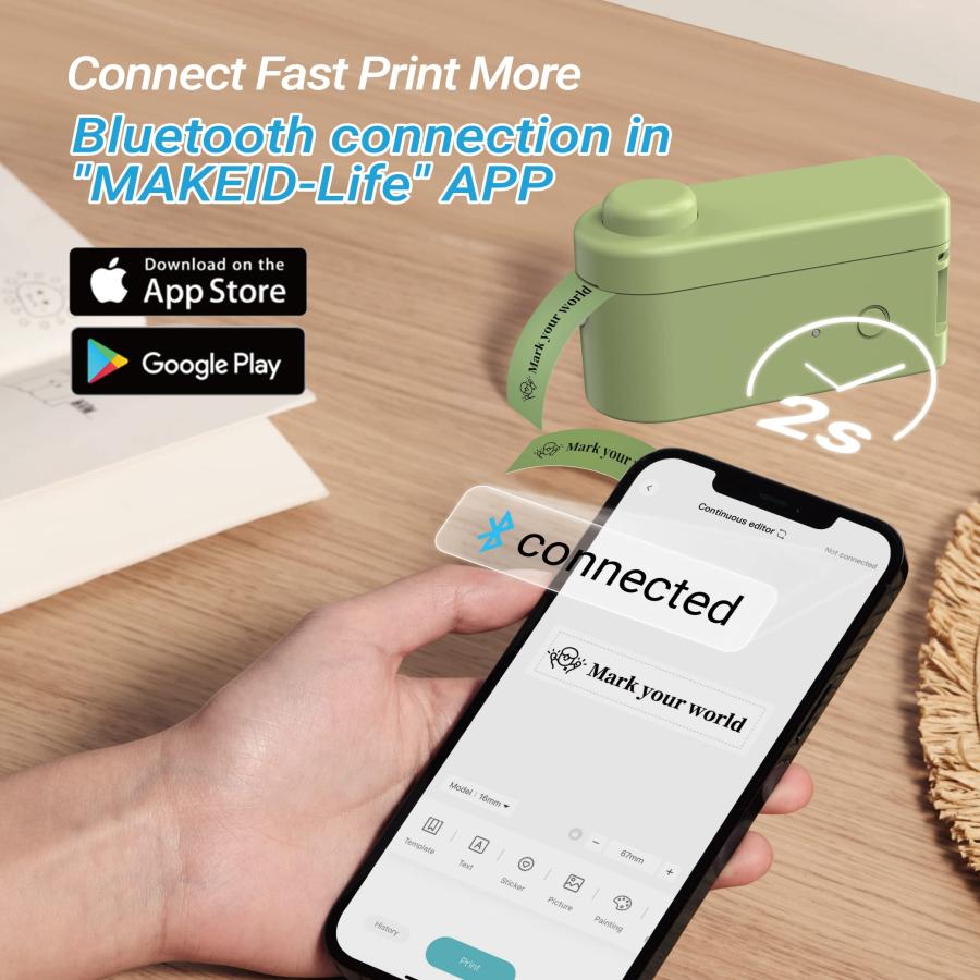 MakeID Label Makers HD (300dpi), Mini Inkless Pocket Wireless L1 Label Maker Machine Multiple Templates Available for Android iOS Handheld Sticker Lab｜valueselection｜05