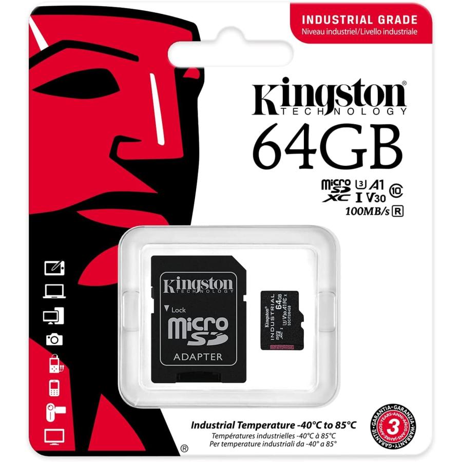 Kingston 64GB Micro SD Card Industrial Grade (2 Pack) with Adapter (SDCIT2/64GB) Bundle with (1) Everything But Stromboli TF ＆ SD Memory Card Reader｜valueselection｜02