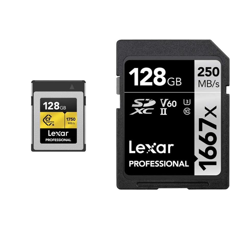 Lexar Professional CFexpress 128GB Type-B Card (LCFX10-128CRBNA) ＆  Professional 1667x 128GB SDXC UHS-II Card, Up to 250MB/s Read, for  Professional Ph 