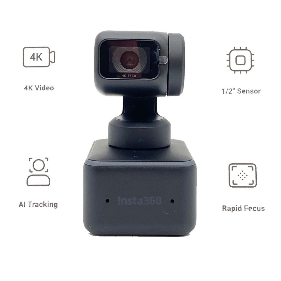 Insta360 Link PTZ 4K Webcam with 2" Sensor, AI Tracking, Gesture Control, HDR, Noise-Canceling Microphones, Webcam for Laptop, Video Camera for Vi