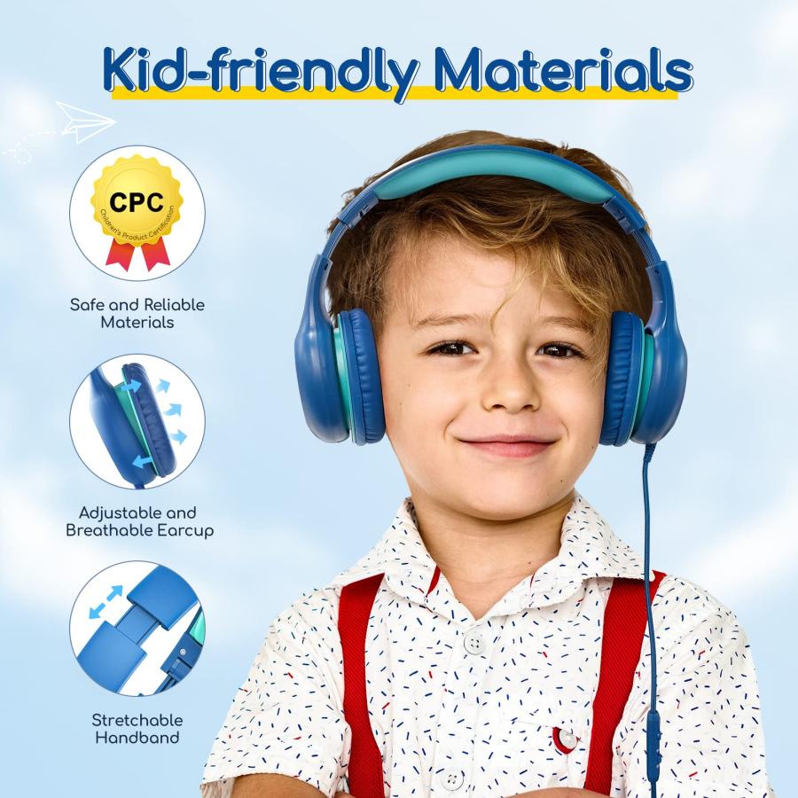 EarFun Kids Headphones Wired with Microphone, 85/94dB Volume Limit Headphones for Kids, Portable Wired Headphones with Shareport, Stereo Sound Foldabl｜valueselection｜04