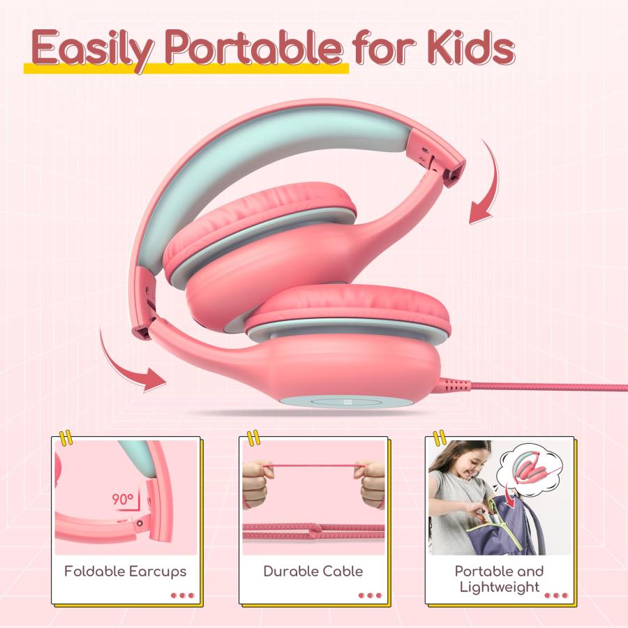 EarFun Kids Headphones Wired with Microphone, 85/94dB Volume Limit Headphones for Kids, Portable Wired Headphones with Shareport, Stereo Sound Foldabl｜valueselection｜08