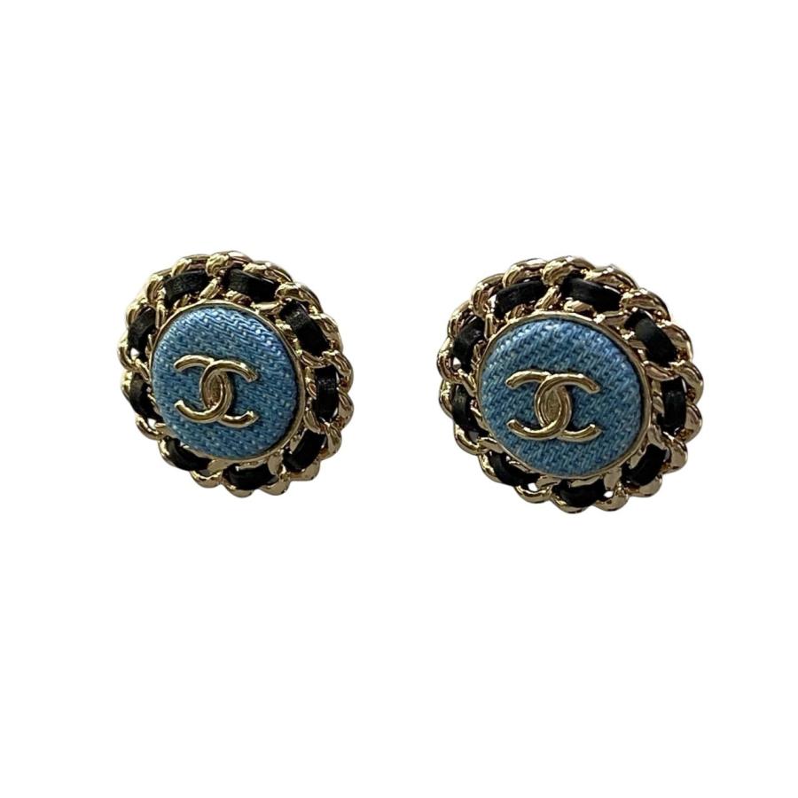 美品 シャネルCHANELココマーク ピアス B25V 片耳 c4 CHANEL シャネル B25 P 2025年 ココマーク デニム素材 ピアス