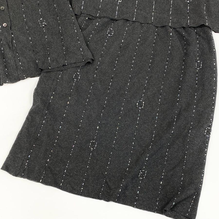 Id10 Vintage FENDI フェンディ ビジュー FFロゴ ニットセットアップ ３点セット 46 グレー系u02t_5