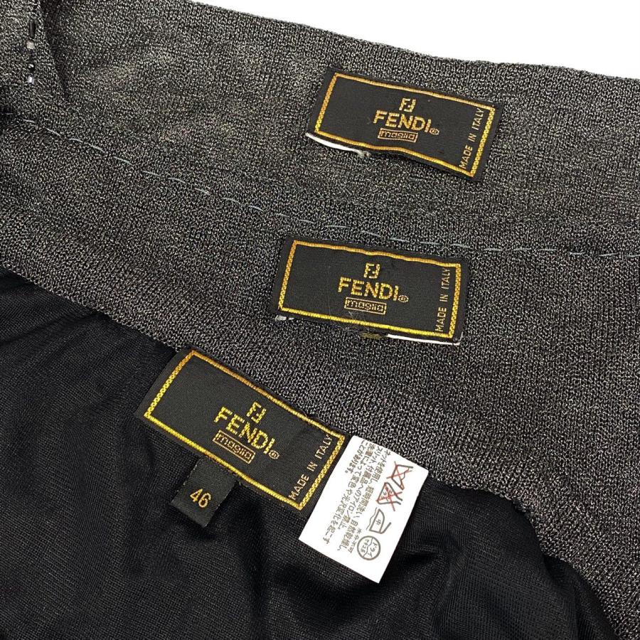 Id10 Vintage FENDI フェンディ ビジュー FFロゴ ニットセットアップ ３点セット 46 グレー系u02t_8