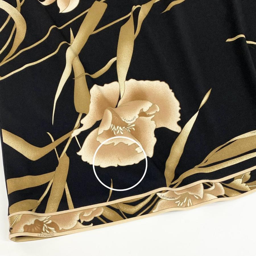 60d13 LEONARD FASHION レオナール セットアップスカート 美しい花柄プリント カンカン素材 長袖カットソー 膝丈スカート LL ブラック レディース 女性用o07t_11