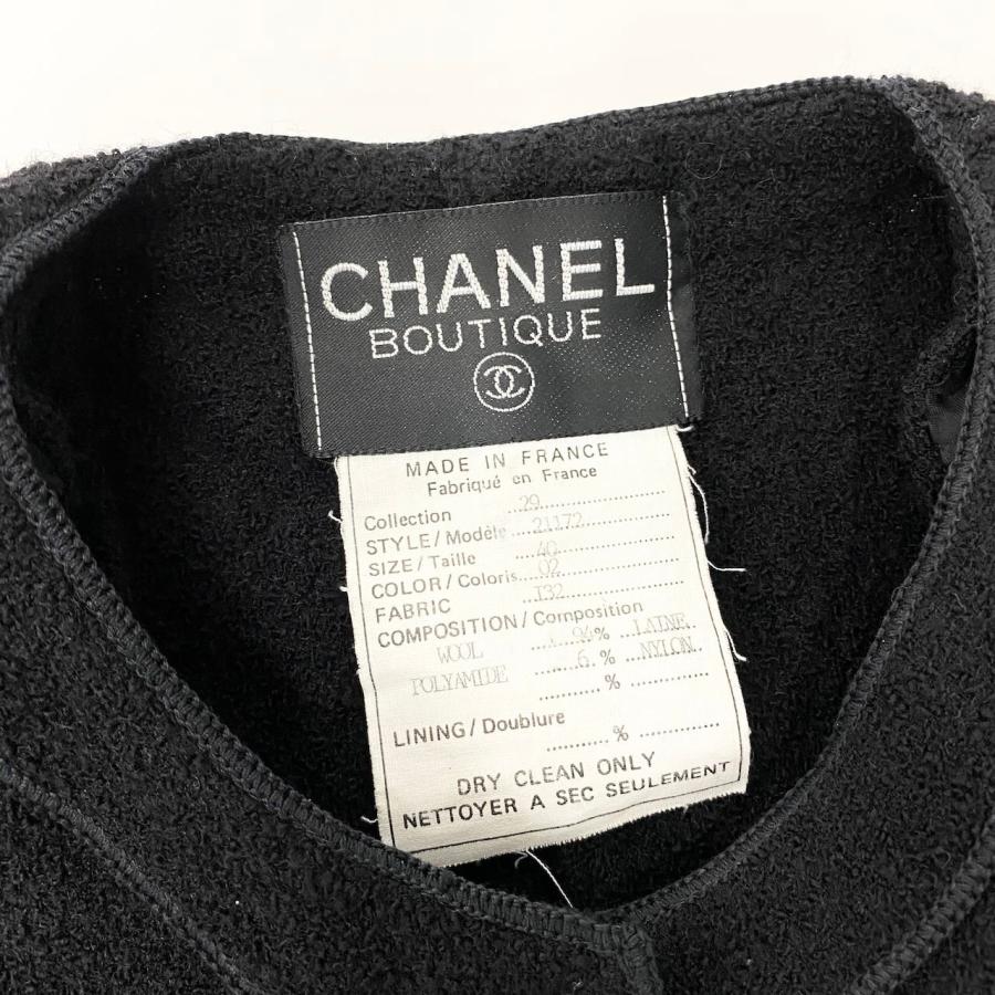 Cd9 CHANEL シャネル ノーカラー ツイードコート 金ボタン 1992SS 21172 40 ブラック レディースnu1_8